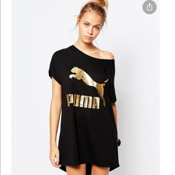 Puma Black/ Gold T Shirt Dress ASOS - Picture 1 of 8